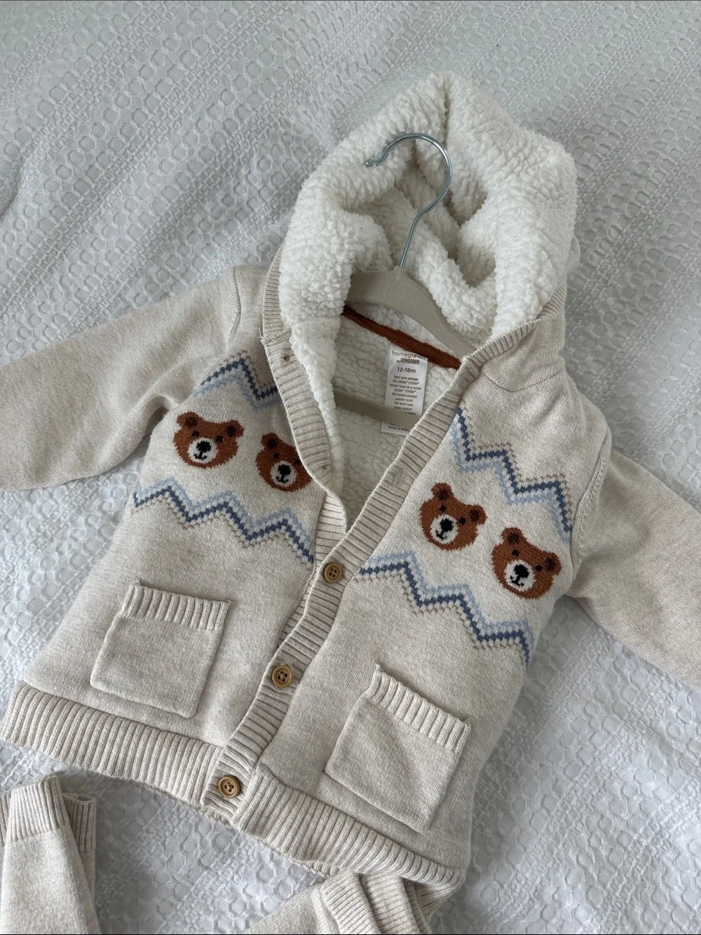 Gymboree Cream Sherpa-Lined Knit Jacket with Brown Accents